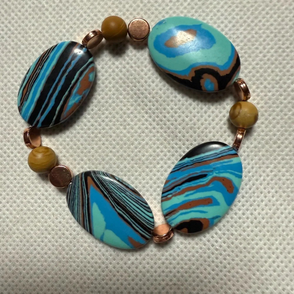 Necklace, bracelet and earring jewelry set natures colors artisan handmade - Picture 4 of 8